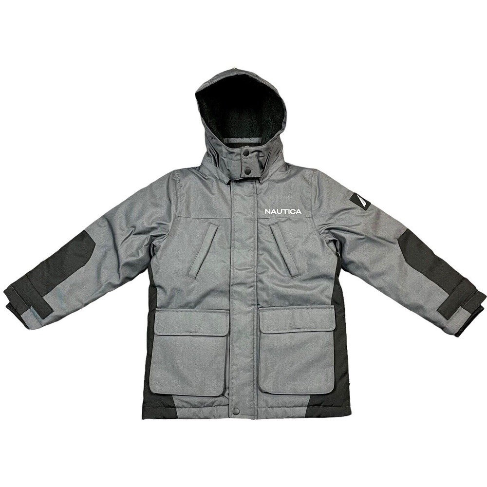 Nautica Youth Boys Full Zip Winter Jacket Size 14-16 Gray/Black Water Resistant